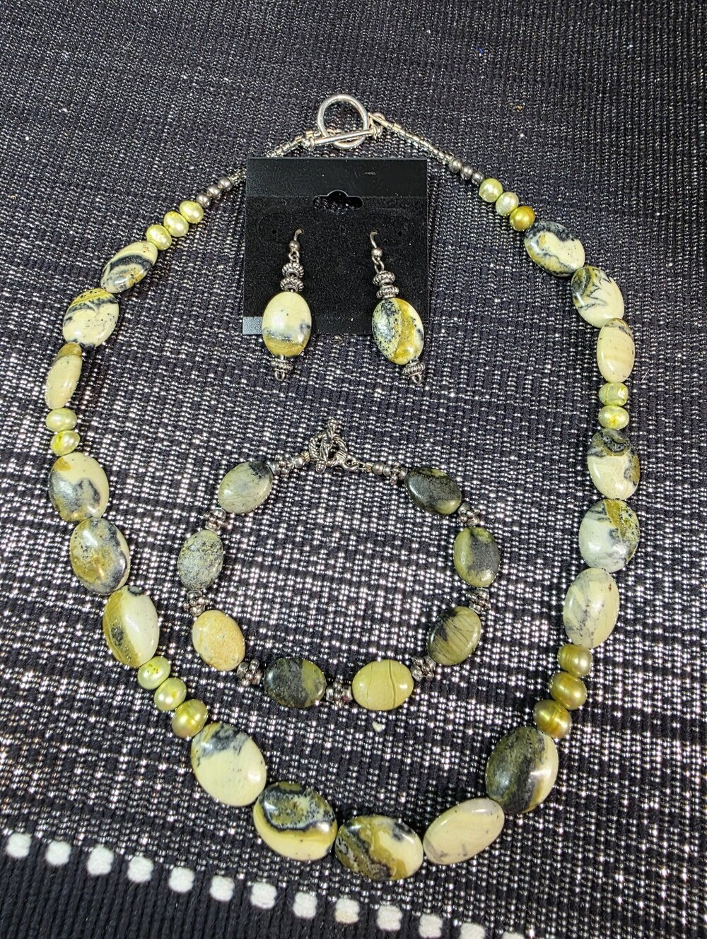 Yellow Turquoise/ Zebra Jasper/ Freshwater Pearls 925 Parure